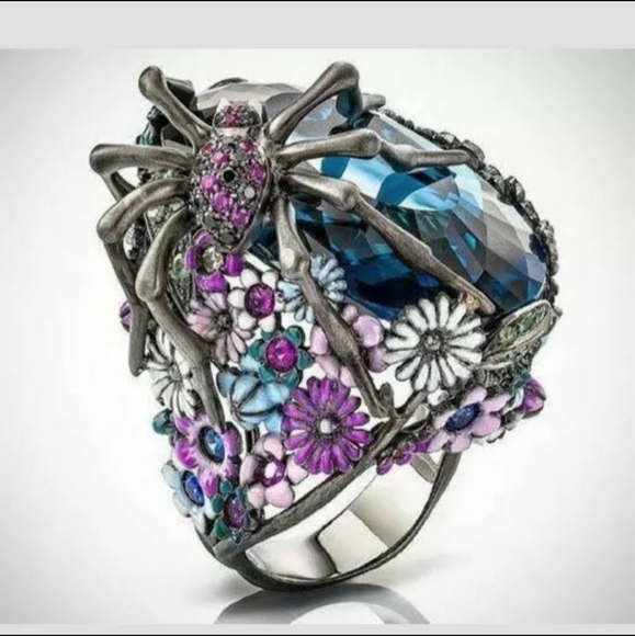 *Sale* New Sapphire Spider Drop Oil Flower Ring. - Picture 2 of 12